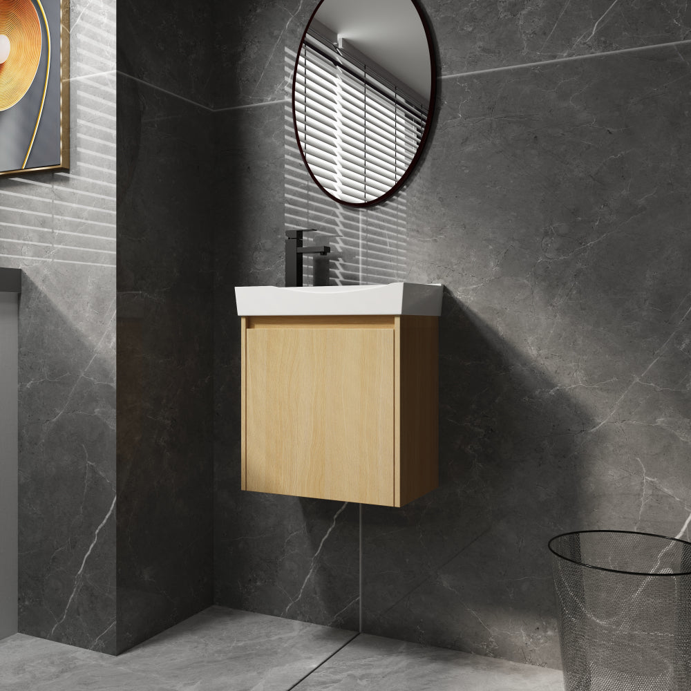 20" Wall-Mounted Bathroom Vanity with Ceramic Sink, Storage Cabinet with Doors,Bathroom Cabinet Set