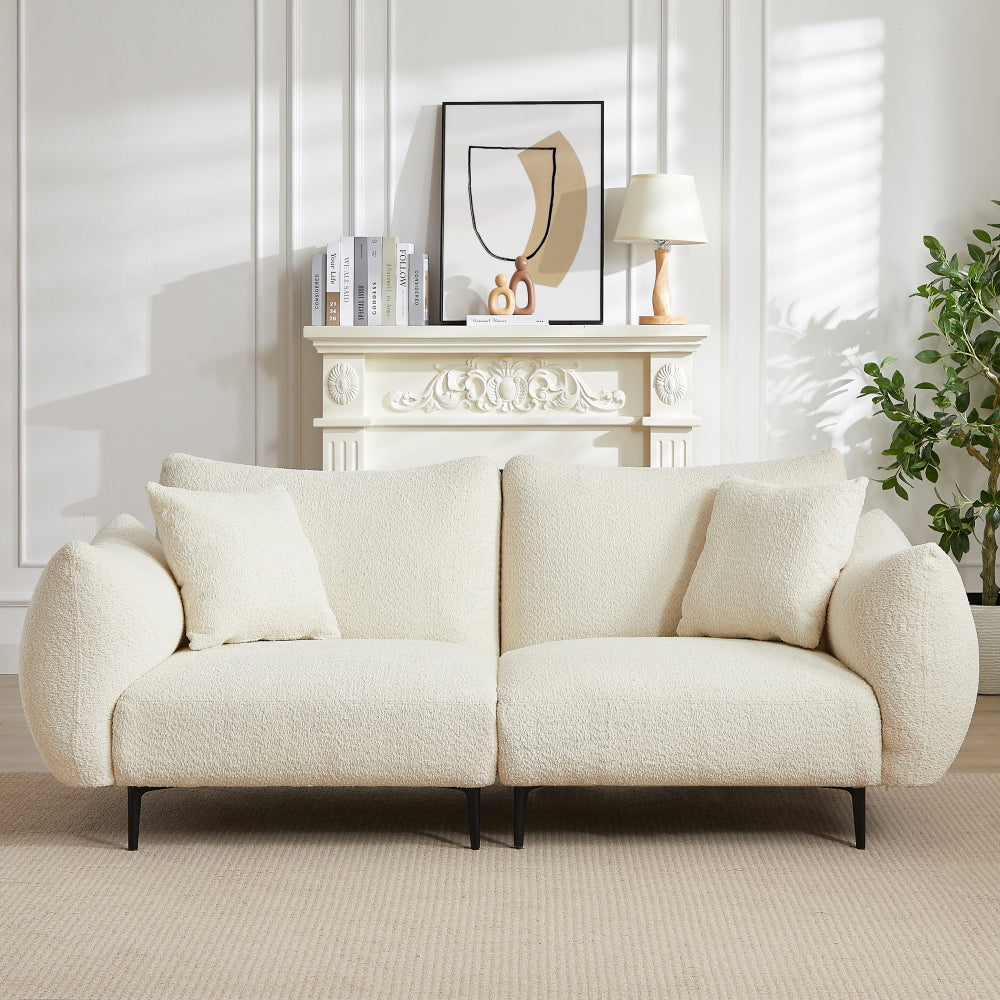 Pet-Friendly Loveseat 2-Seater Couch - 75.6" Fabric Upholstered with Rolled Arm & Removable Back Cushion, Small Space Friendly for Living Room, Bedroom & Apartment, Beige White