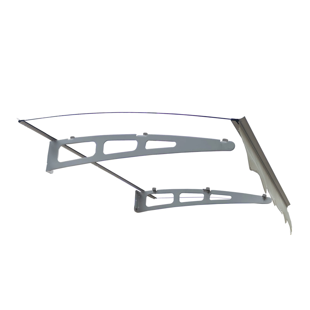 DA4734W Series Door Window Awning Made of 0.137 Inch Thick Crystal Solid Polycarbonate Sheet and Aluminum Alloy with Valance in size of 47" Wide x 34" Deep for Wooden Wall House