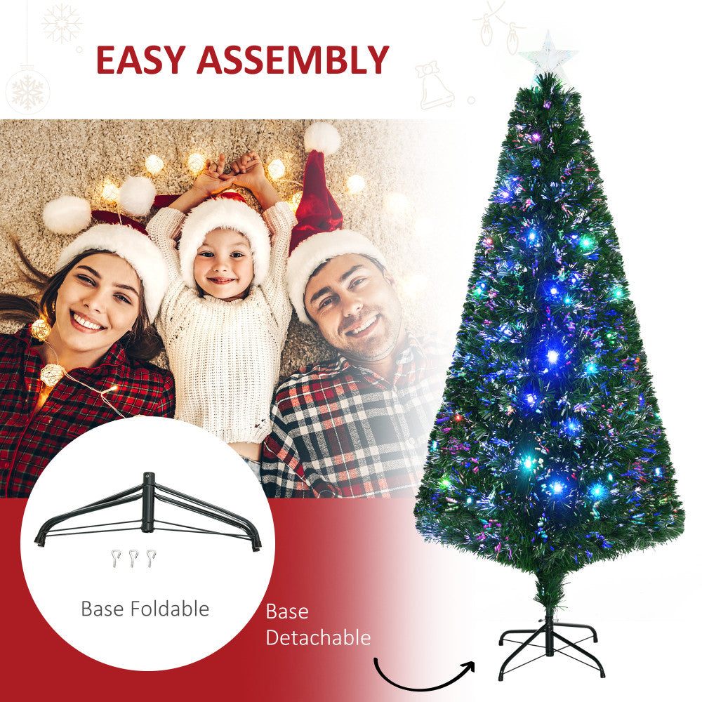 HOMCOM 6' Tall Douglas Fir Pre-Lit Artificial Christmas Tree with Realistic Branches, 24 Multi-Color LED Lights, Fiber Optics and 230 Tips