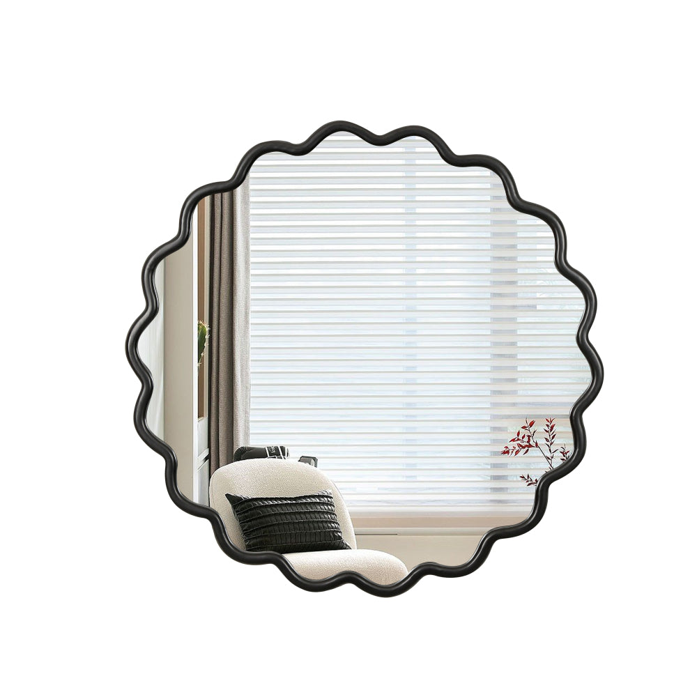 Solid Wood Wavy Mirror-Black Mirror Wall Decor 31" x 31" Modern Mirror Wall Decor for Bathroom, Bedroom, Living Room, Dining Room, Cloakroom, Entryway