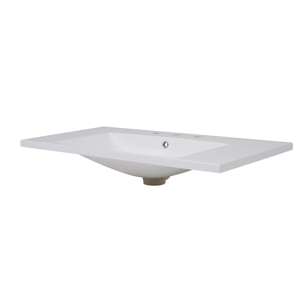 36''x18'' Bathroom Sink with Three Holes (8" Centerset), Resin Bathroom Vanity Sink Top with Overflow, Drop in Bathroom Vessel Sink Rectangle Ideal for Small Spaces, White