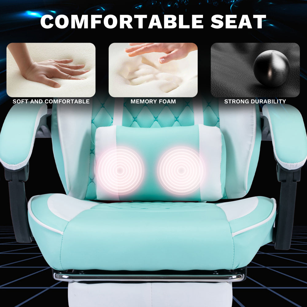 Ergonomic Video Gamer Chairs,Computer Gaming Chairs with Massage Lumbar Support and footrest,Racing Style Computer Chair Adjustable Headrest for Adults,GREEN