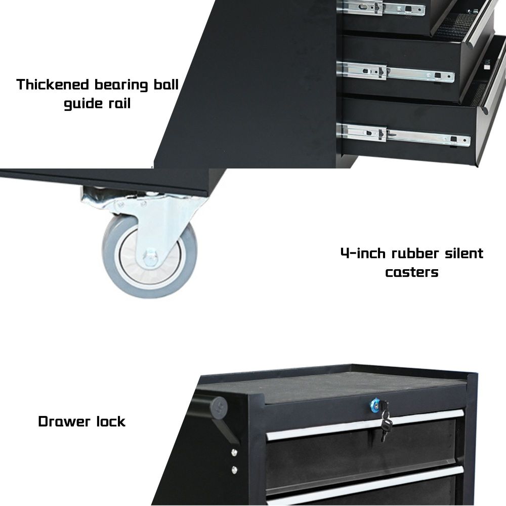 5-drawer metal rolling tool cabinet, storage toolbox with brake wheels, toolbox with lock, suitable for warehouses, garages, repair shops, tool rooms, and other places