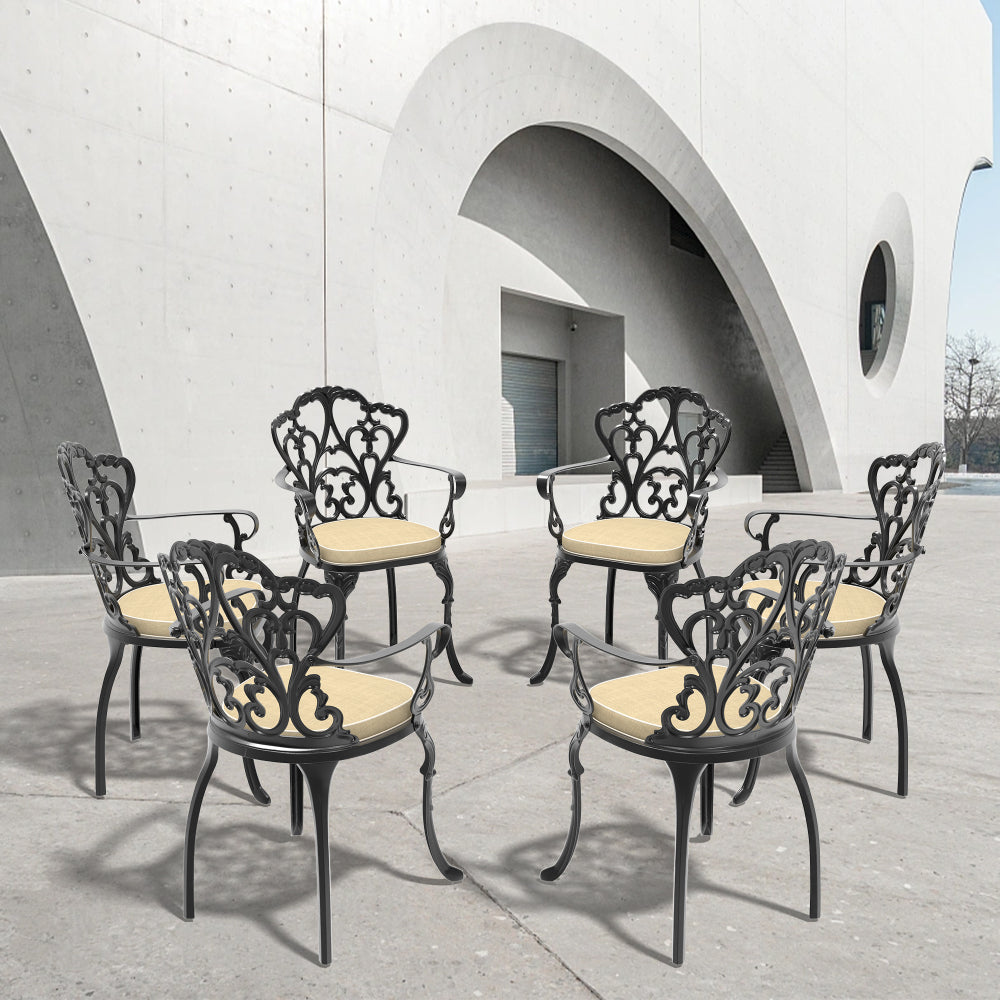 Cast Aluminum Patio Dining Chair 4PCS With Black Frame and Beige Cushions