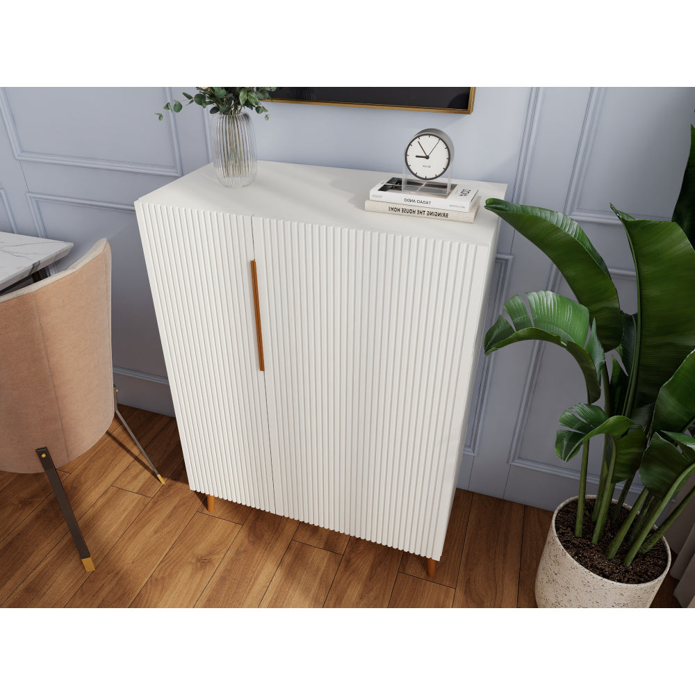 Modern White Sideboard Cabinet with Gold Handles for Kitchen, Dining Room Furniture Organizer