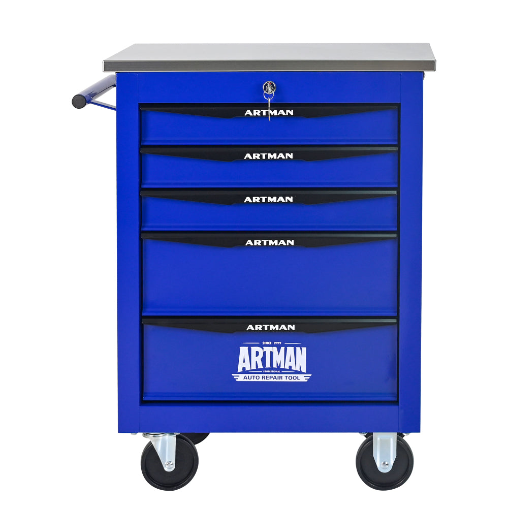 6 Drawers Multifunctional Tool Cart with Wheels,Metal Rolling Tool Cart Storage for Garage Workshop Warehouse Repair Shop--With Stainless Steel Roof- BLACK&BLUE