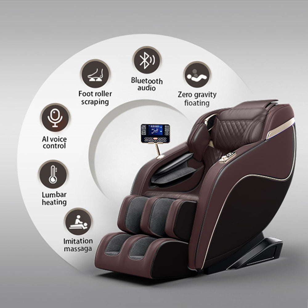 "Luxury Meets Technology! Zero Gravity Massage Chair with SL-Track, Shiatsu, Heated Back & Calves, Foot Rollers, Built-in Speakers & Smart LCD Control – Elevate Your Home or Office Comfort!"