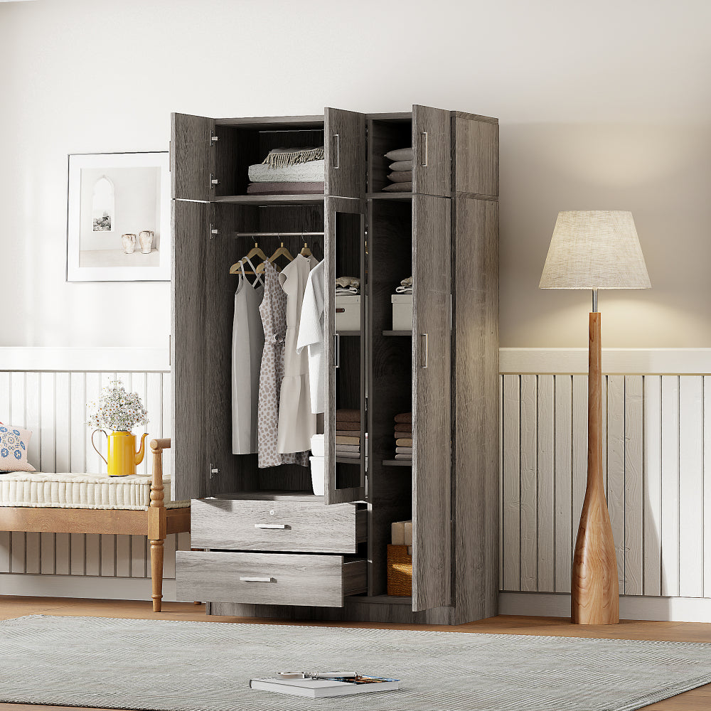 3-Door Wardrobe with 2 Drawers, White