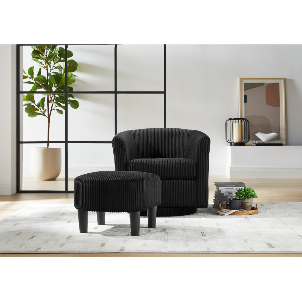 Swivel Accent Chair 360° Comfy Recliner Corduroy Arm Chair Single Sofa with Ottoman for Living Room Bedroom,Black