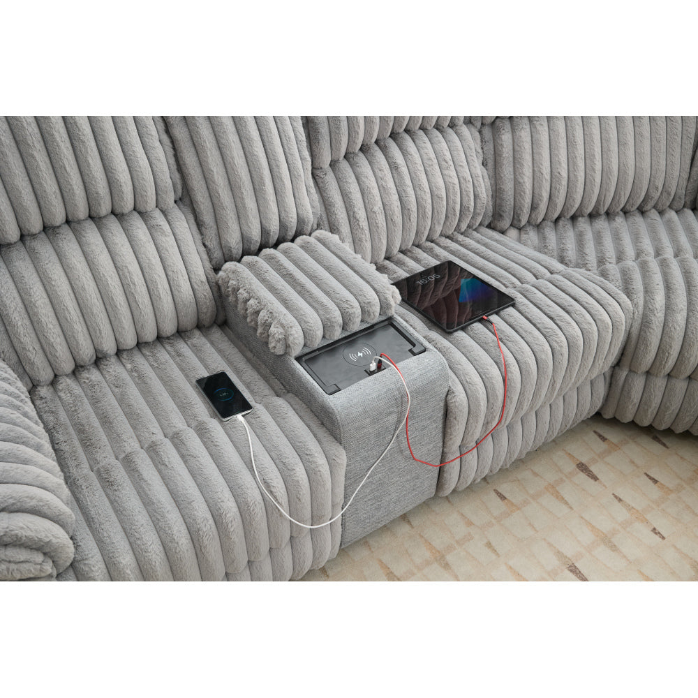 M083 Power Reclining Sectional Sofa Couches with wireless charger,hidden cupholders GREY
