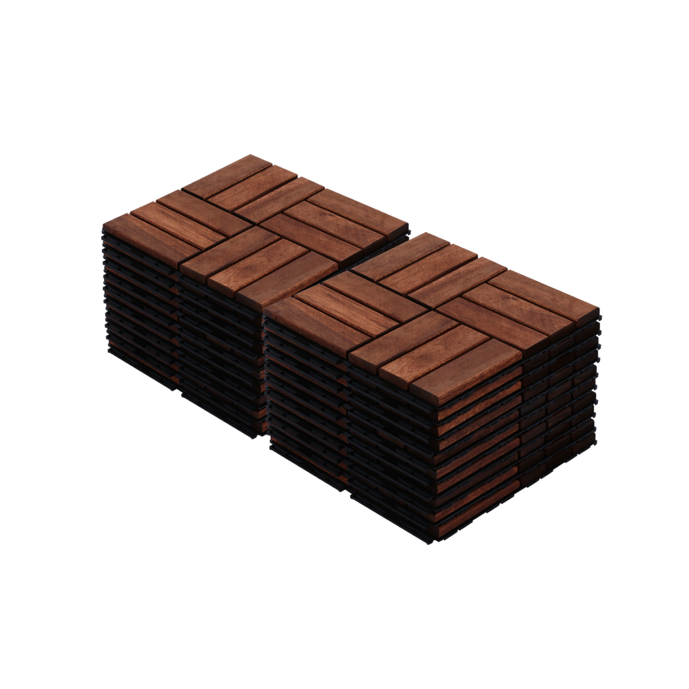 Acacia Wood Interlocking Deck Tiles Checker Pattern, 10PCS 12" x 12" Square Brown Acacia Hardwood Outdoor Flooring for Patio, Bancony, Pool Side,...