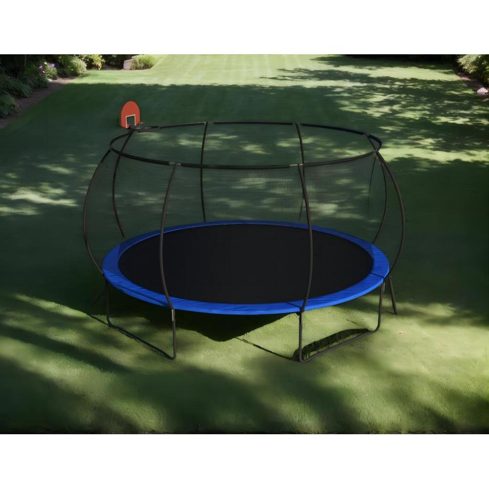 14 FT Pumpkin Trampoline, Outdoor Trampoline with Basketball Hoop, Enclosure Net and Ladder
