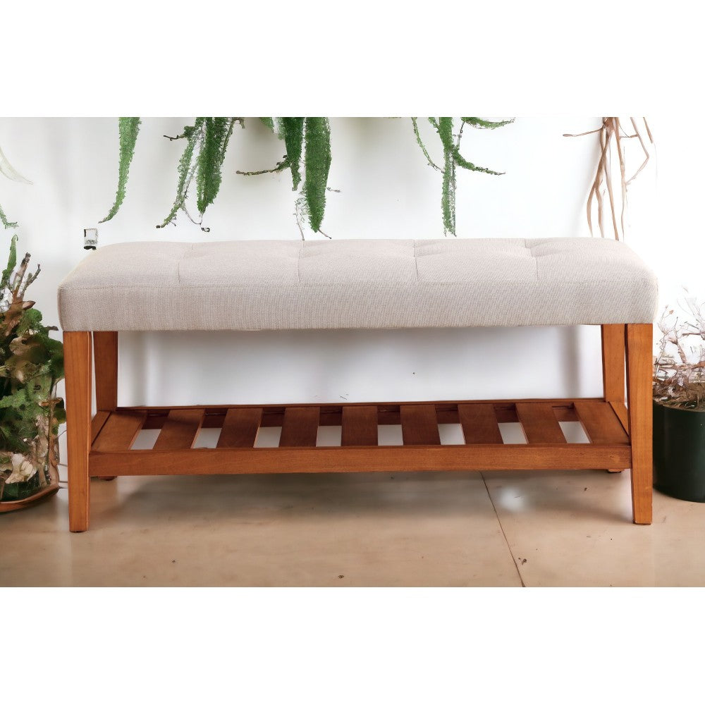 Charla Light Gray Fabric & Oak Finish Bench