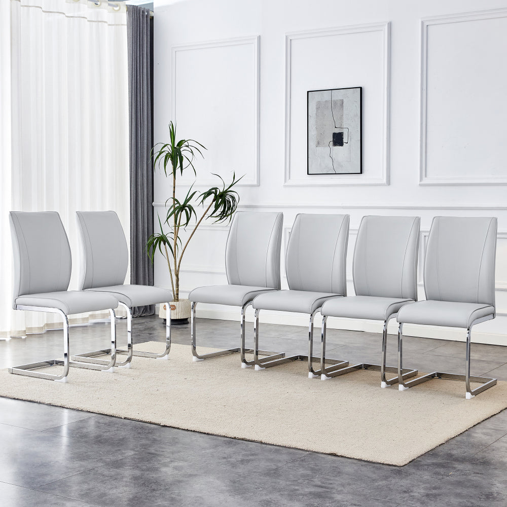 Luxury Simple Arch Chair - Set of 4 Dark Gray PU Material High Resilience Dining Chair with Arched Metal Silver Leg.Crazy Horse Texture PU Dining Chairs.