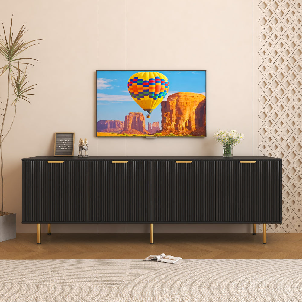 Modern Black TV Stand, 20 Colors LED TV Stand w/Remote Control Lights