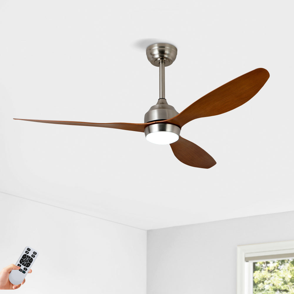 52" Ceiling Fan with Lights Remote Control,Quiet DC Motor 3 Blade Ceiling Fans 6 Speed Levels,Reversible Ceiling Fan, for Patio Living Room, Bedroom, Office,Indoor.(Matte Black +Black Walnut )