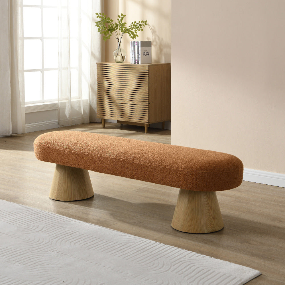 Dining Bench for Dining Room, Upholstered Bedroom End of Bed Entryway Bench Fabric Ottoman for Living Room, Beige Stool Top Wood Leg 300 LBS Weight Capacity