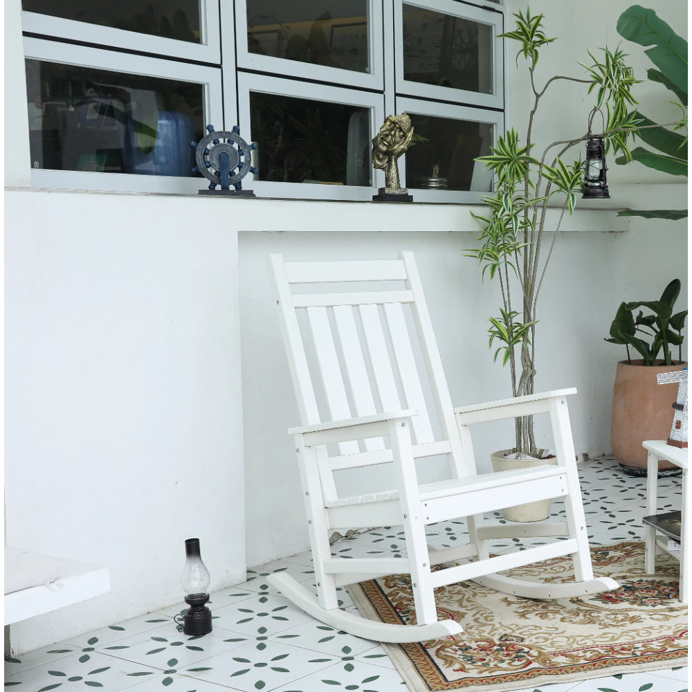 Oversized Rocking Chair with Wood-Texture, Outdoor Rocking Chair for Adults, All Weather Resistant Porch Rocker for Lawn Garden, Grey