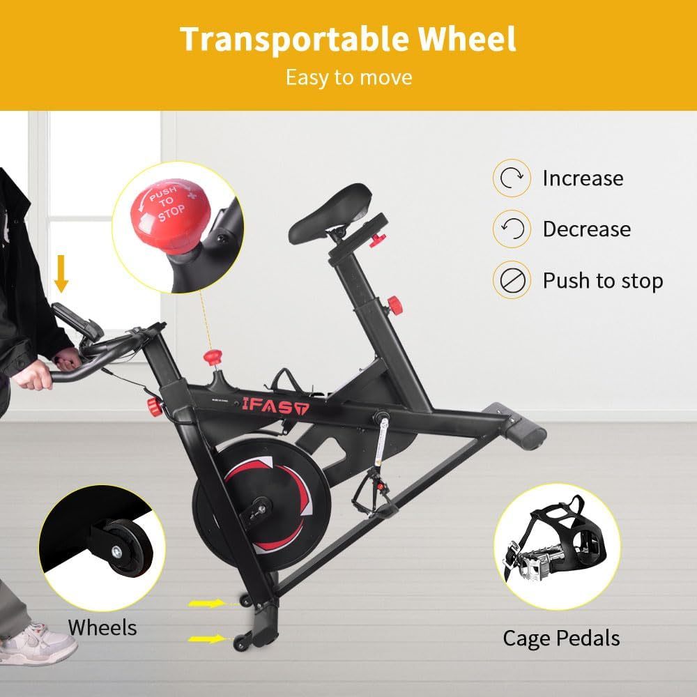 Black Stationary Bikes for Home Spin Indoor Exercise Bike with LCD Monitor and Comfortable Seat Cushion for Home Gym Cardio Fitness Training
