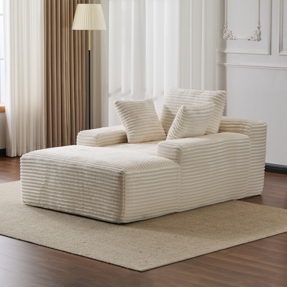 Oversized Chaise Lounge Chair Cozy Cloud Couch, Modern Plush Corduroy Upholstered Sleeper Sofa Daybed with 3 Throw Pillows and Wide Armrest for Living Room, No Assembly Required,Green