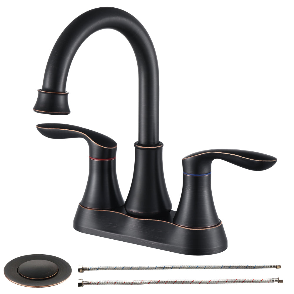 2-Handle 4-Inch Brushed Nickel Bathroom Faucet, Bathroom Vanity Sink Faucets with Pop-up Drain and Supply Hoses