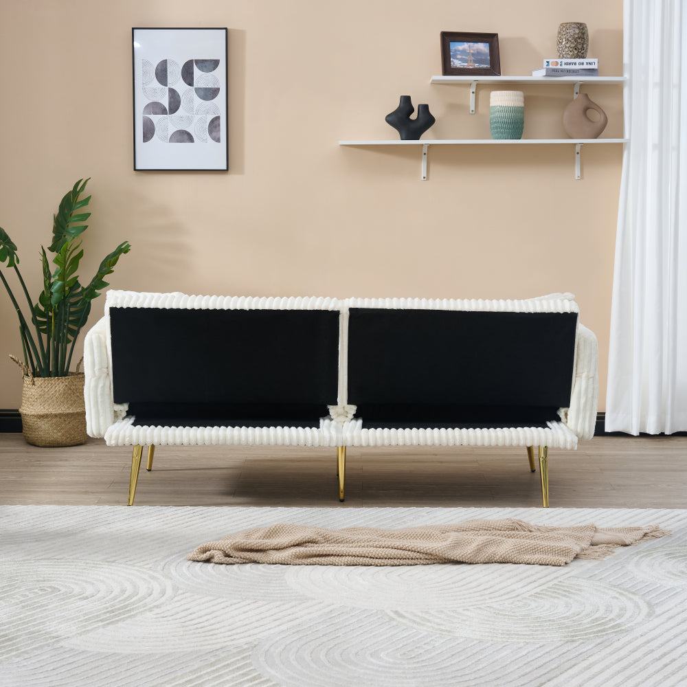 79 inch corduroy sofa bed, foldable double sofa bed with folding armrests, suitable for living rooms and small spaces