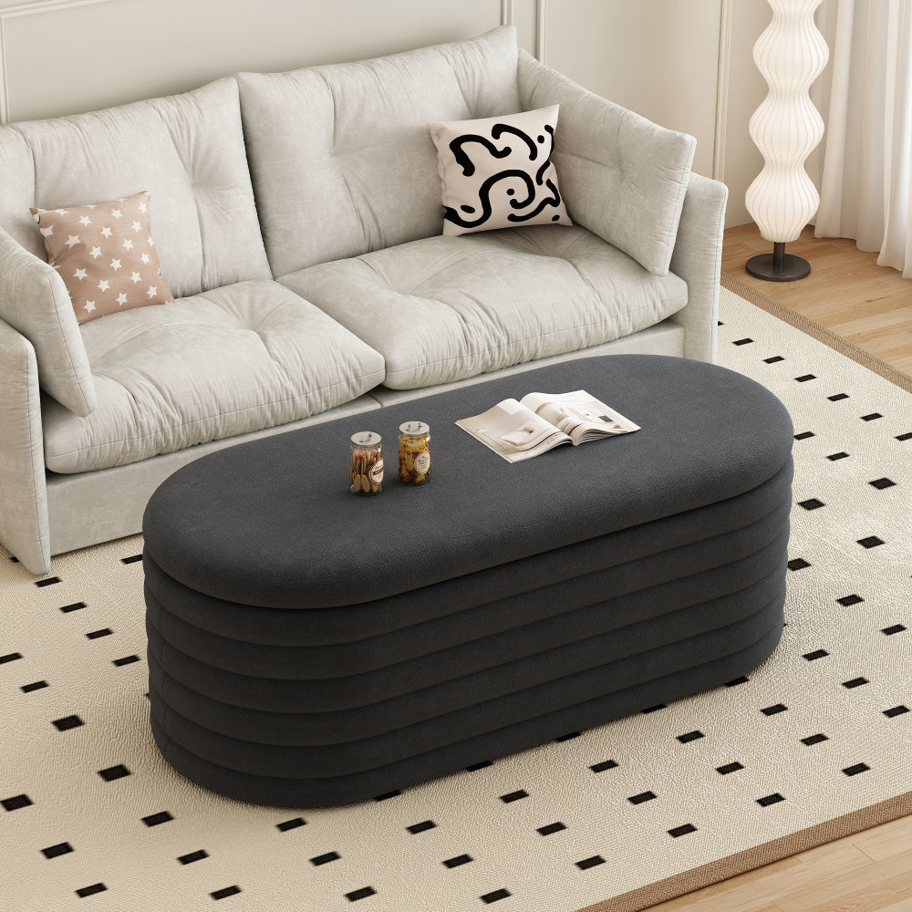 Storage Chenille Ottoman Bench Upholstered Fabric Storage Bench End of Bed Stool with Safety Hinge for Bedroom, Living Room, Entryway, Closet(40-inch, LIGHT GREY)