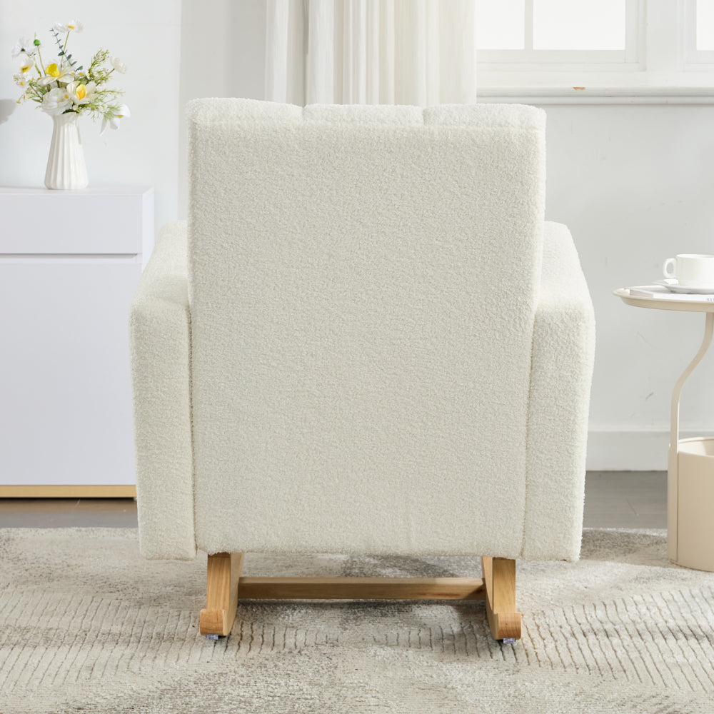 Accent Rocking Chair with Pillow, Ultimate Comfort for Your Home, Teddy Velvet, Cream White