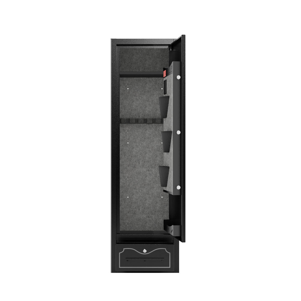 8 - Gun Capacity Rifle Safe. Holds Rifles, Pistols, Shotguns. Digital Lock for Quick Access. Removable Shelf. Special Gun Rack for Scoped Rifles. Plus, a Handy Storage Drawer