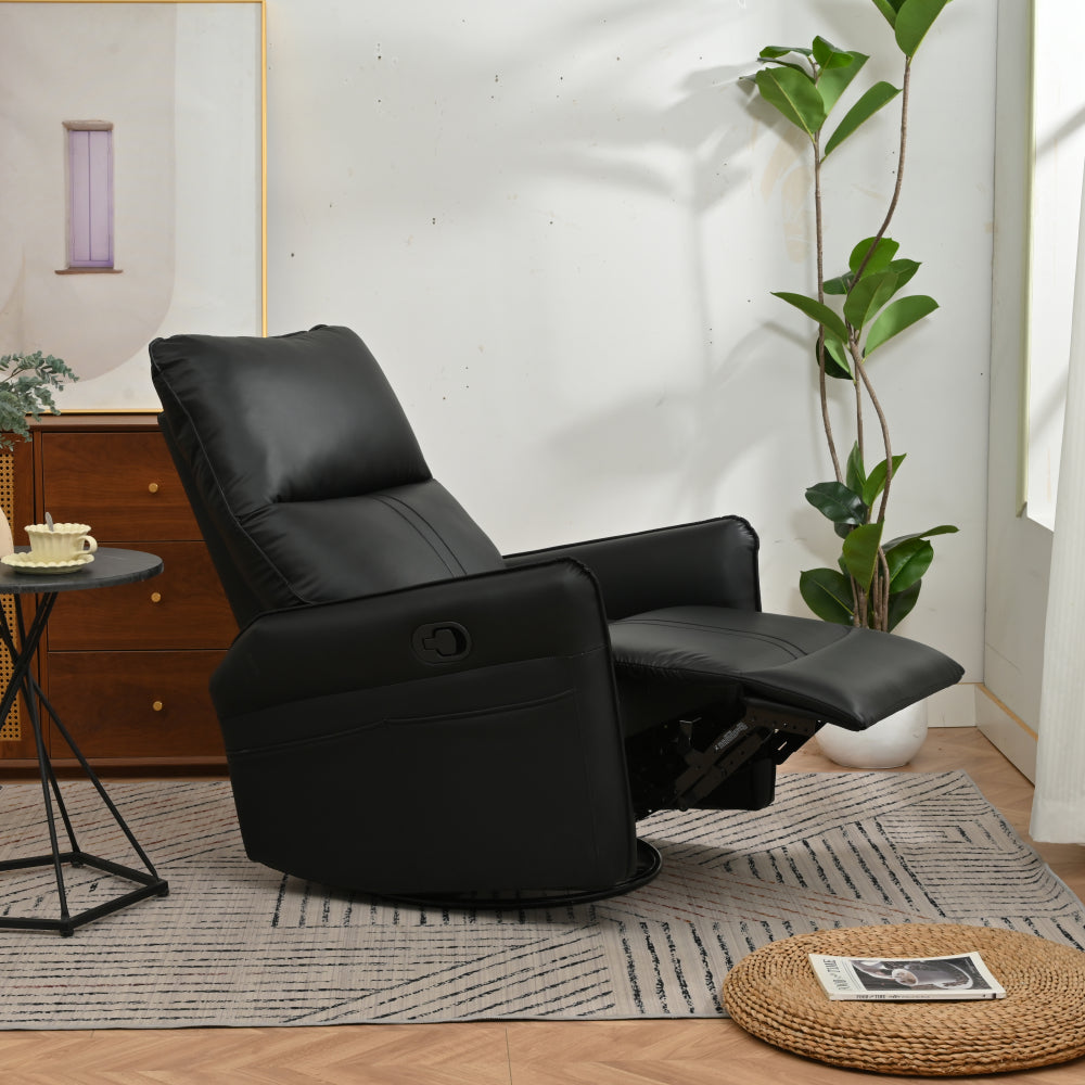 Rocking Recliner Chair,360°Swivel Nursery Rocking Chair,Glider Chair,Modern Small Rocking Swivel Recliner Chair for Bedroom,Living Room Chair Home Theater Seating,Side Pocket(Black+360°Swivel )