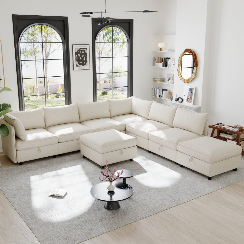 Armless Seat for Modular Sectional Sofa, Convertible Sofa Seat With Storage, Sleeper Sectional Sofa Set, Fabric Flexible Modular Combinations for Living Room(2PCS)