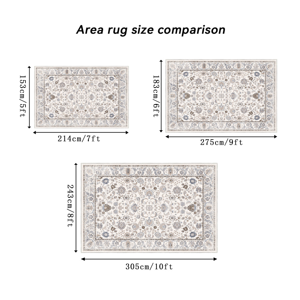 Area Rug 8x10 Vintage Bohemia Non-slip Washable Rug For Living Room Kitchen Bedroom Living Room Flower Design Light Khaki/Beige