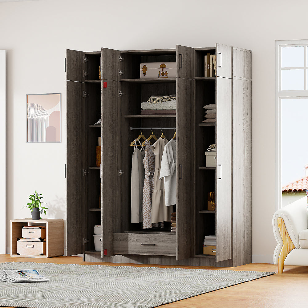 3-Door Wardrobe with 2 Drawers, White