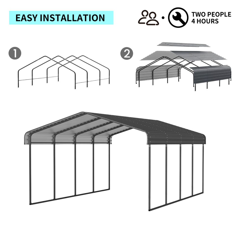 12x20 FT Metal Carport with Enhanced Base and Galvanized Steel Roof, Heavy Duty Outdoor Garage Car Shelter for Car, Boats and Truck