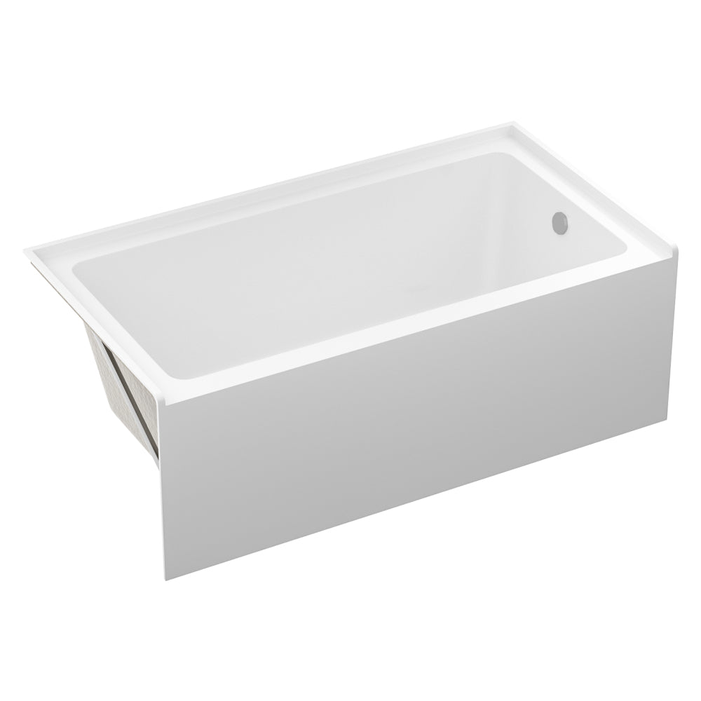 60" Acrylic Alcove Soaking Bathtub with Skirt - Glossy White, Back-to-Wall Design, Chrome Hand-Twist Drain