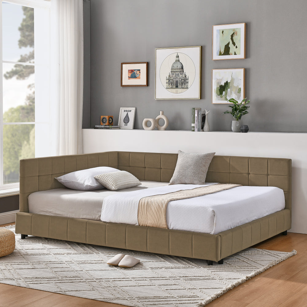 Full Size Upholstered Tufted Bed Frame, Sofa Bed Frame with Comfortable Backrest and Armrests, Full Size Bed for Bedroom, Living Room,Velvet, Grey(80.5''*59''*30.5'')