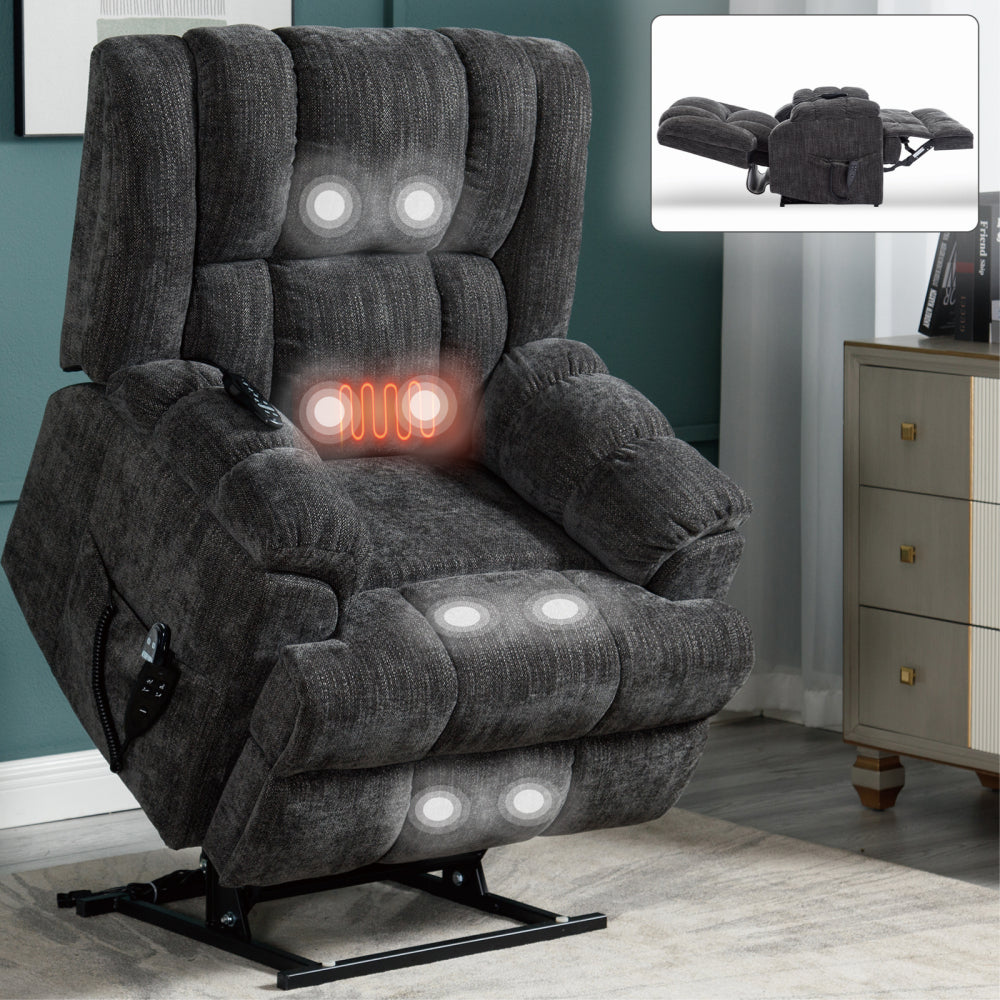 Dual Motor Heat Massage Infinite Position Up to 350 LBS Electric Power Lift Recliners with Power-Remote, Medium-firm and Heavy Duty, Red
