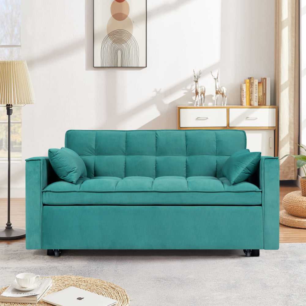 Modern Velvet Fabric 53" 3 in 1 Convertible Sleeper Sofa Bed, Futon Couches for Living Room with Side Pocket, Adjustable Backrest(Black)