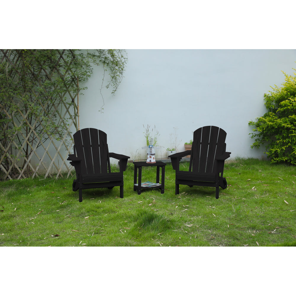 Folding Adirondack Chair with Side Table, 3-Piece Adirondack Chair Set with Wood Texture, Navy Blue(includes 2 Chairs and 1 Table)