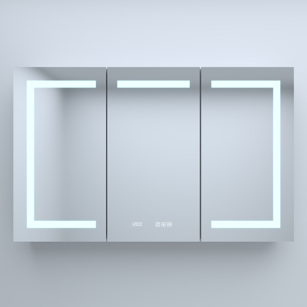 48 in. W x 30 in. H Rectangular Silver Aluminum Recessed/Surface Mount Medicine Cabinet with Mirror LED and Clock