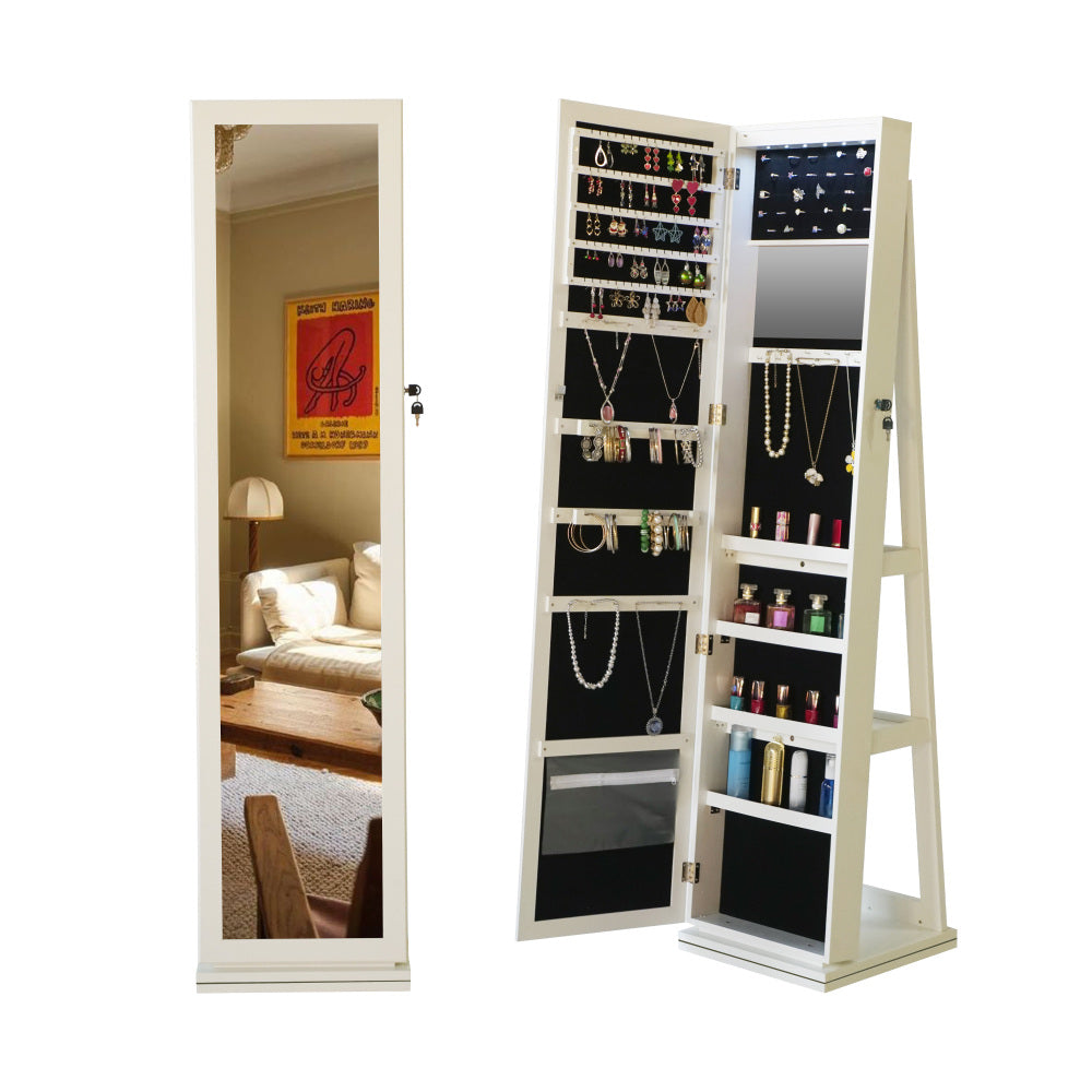 Full Length Mirror 360° Swivel Jewelry Cabinet With Led Light