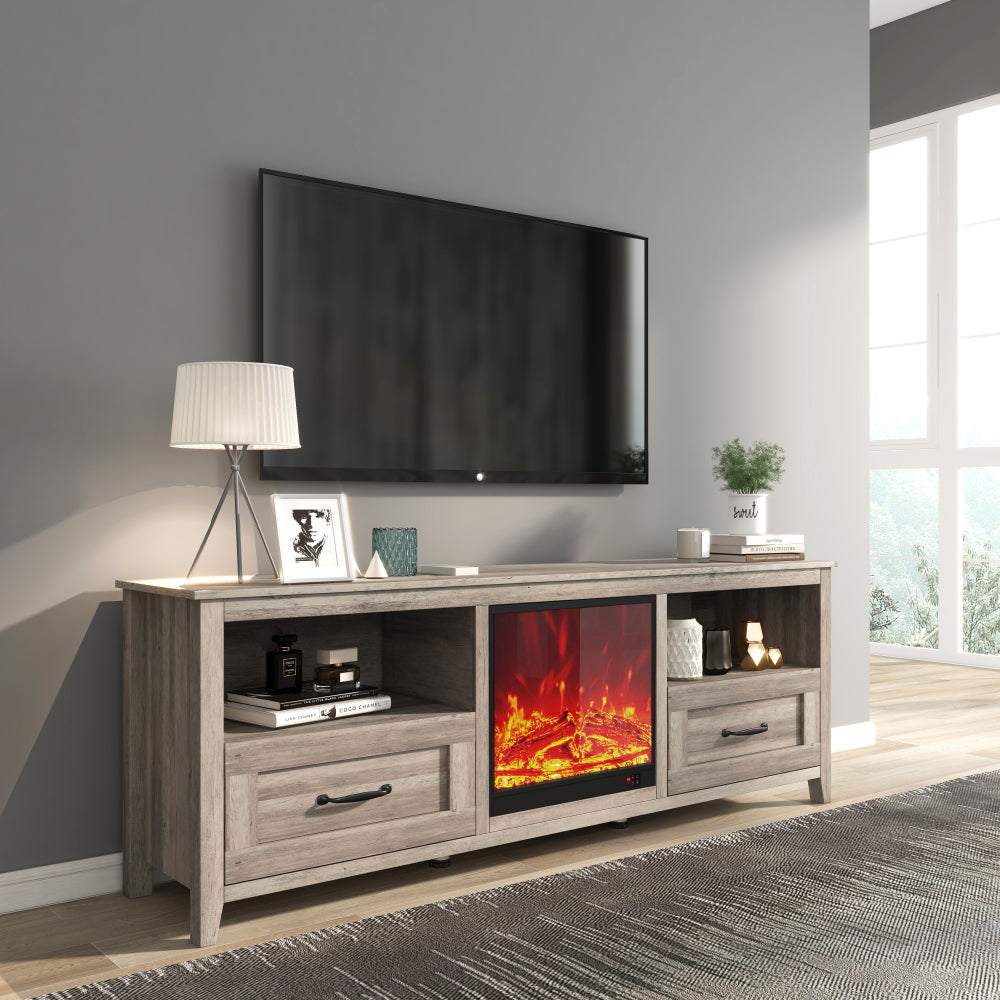 70.08 Inch Length Black TV Stand for Living Room and Bedroom, with 2 Drawers and 4 High-Capacity Storage Compartment,Suitable for fireplace