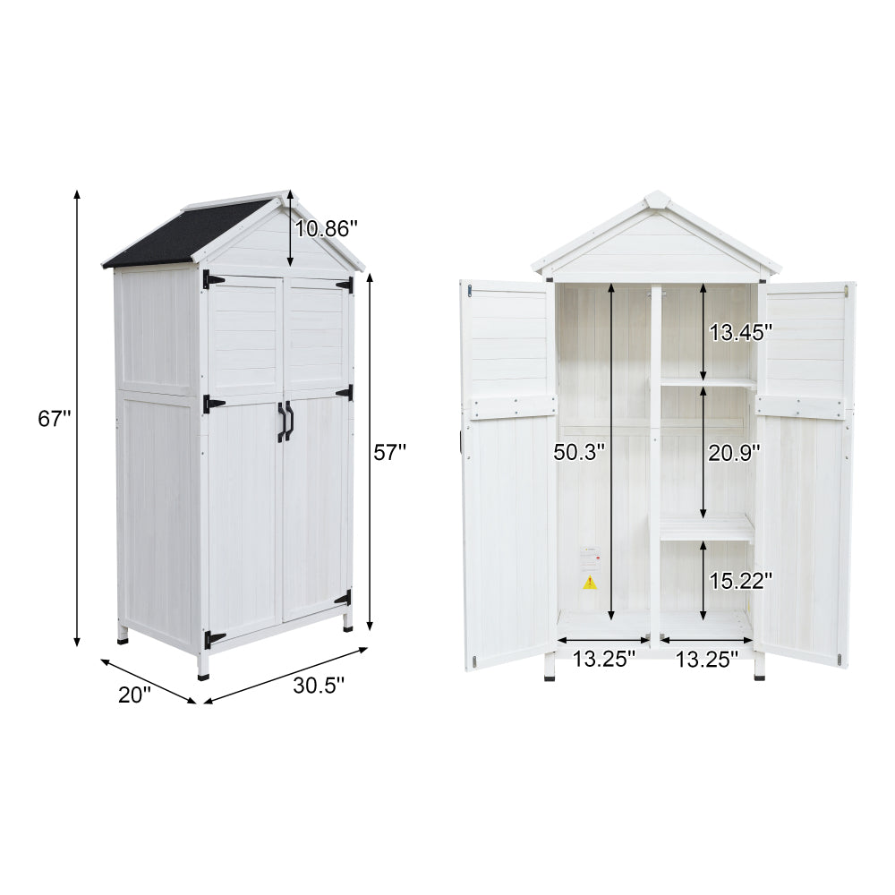67" White Fir Wood Storage Shed with Double Doors