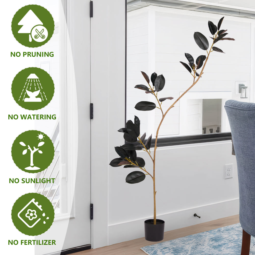 Artificial Rubber Tree, 210cm Tall Faux Indoor Floor Plant with Real Touch Leaves, Decorative Tropical Greenery for Home or Office, 1pc/set