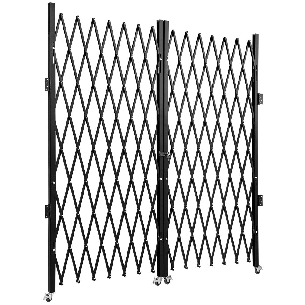 Double Folding Security Gate, 7.1' H x 12.5' W Folding Door Gate, Steel Accordion Security Gate, Flexible Expanding Security Gate, 360° Rolling Barricade Gate, Scissor Gate or Door with Keys