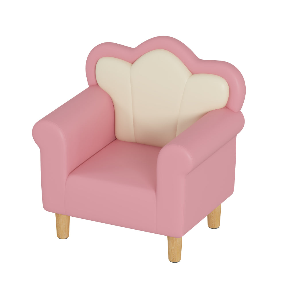 Upholstered Kids Sofa, Princess Armchair for Children, Petal Shape Toddler Sofa Chair for Playroom, Children's Bedroom, Pink+White