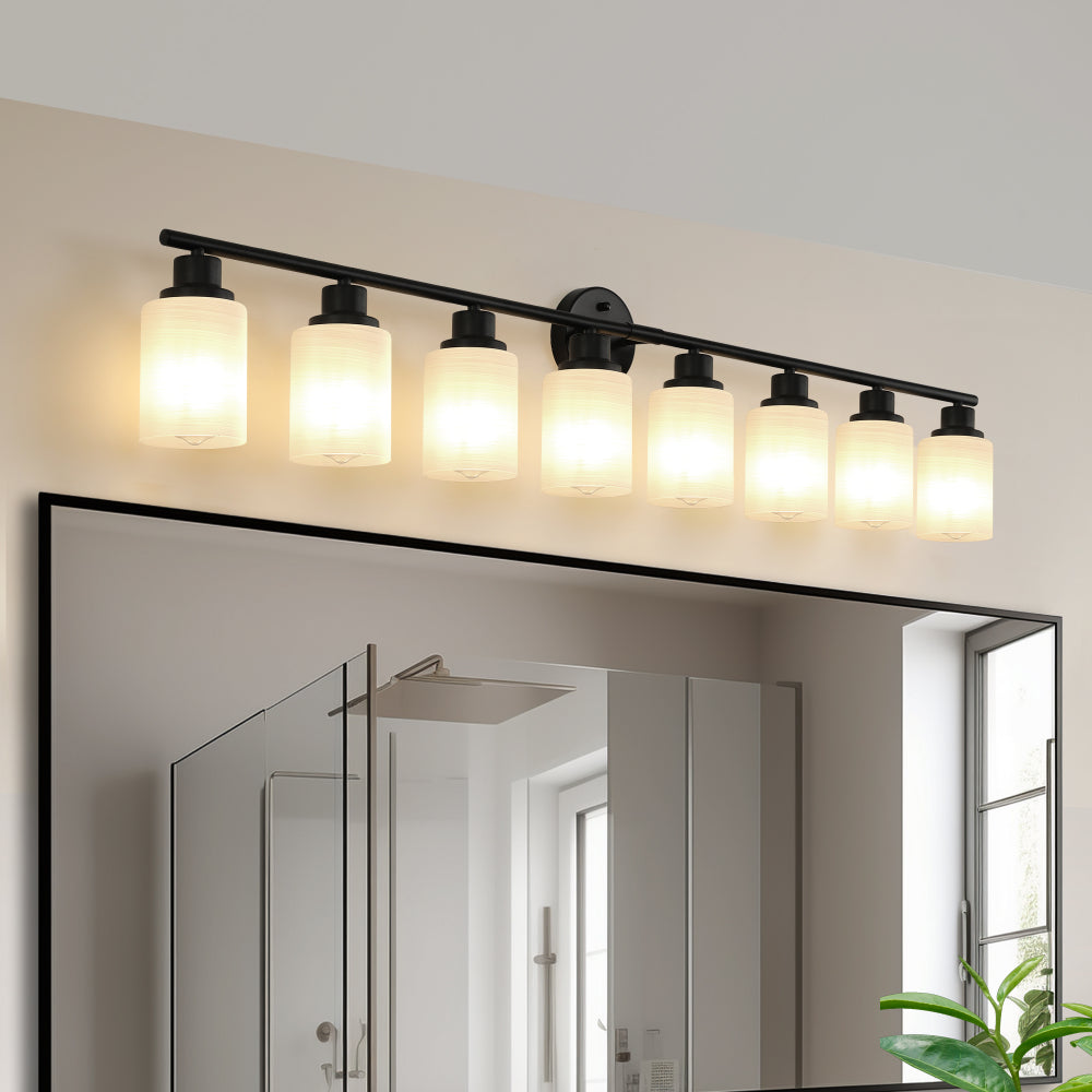 24" Modern 4-Light Vanity Bathroom Mirror Light, Frosted White Glass with Black Iron Frame, Contemporary Wall Sconce for Bedroom, Bathroom, And Dressing Room (Bulb Not Included)