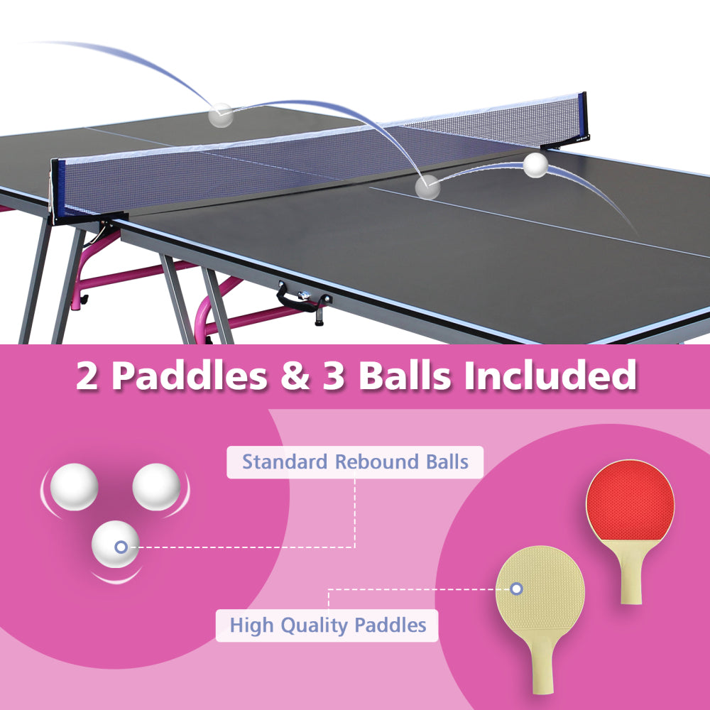 DOUBLE FISH Table Tennis Table, 8×4 Ft Foldable & Portable Ping Pong Table Set With 2 Table Tennis Paddles, 3 Balls And Net For Indoor Outdoor Use