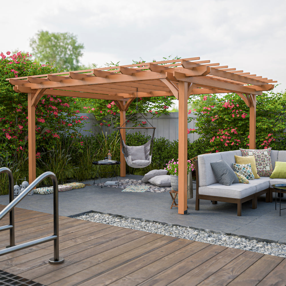 12 x 10 FT Outdoor Wood Pergola, Wooden Grape Pergola for Climbing Plant Support for Garden, Patio, Backyard, Deck, Brown